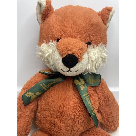 Harrods London Woodland Fox Plush 14” Cinnamon Fur Green Logo Bow soft - Picture 2 of 8